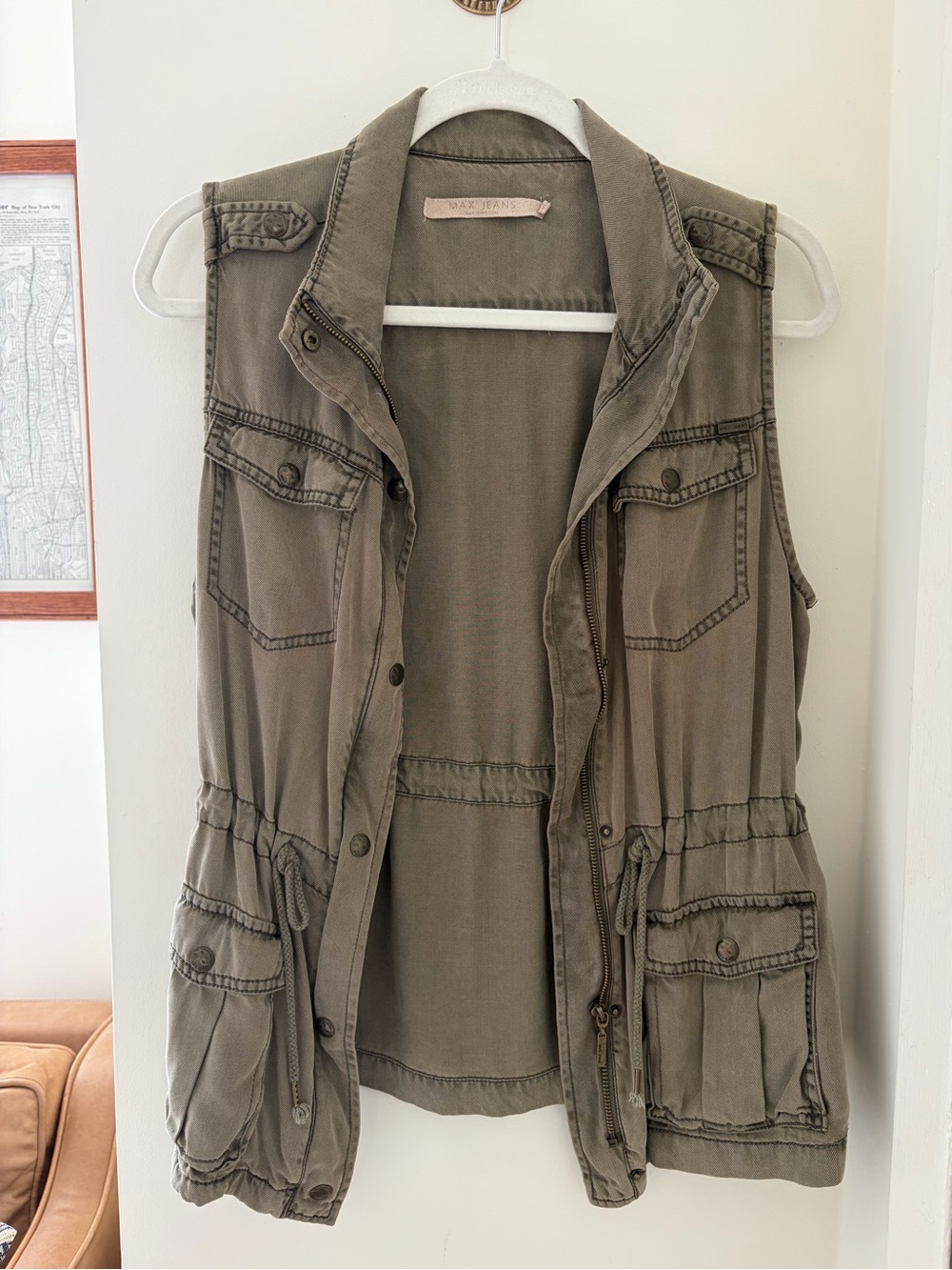 Max Jeans Olive Utility Jacket Vest Small